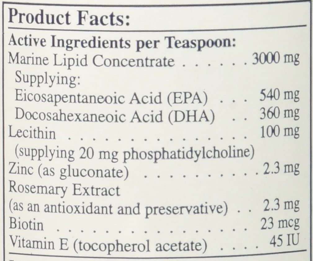 Ingredient list for Rx Vitamins For Pets Ultra EFA Essential Fatty Acid Supplement including Marine Lipid Concentrate and EPA.