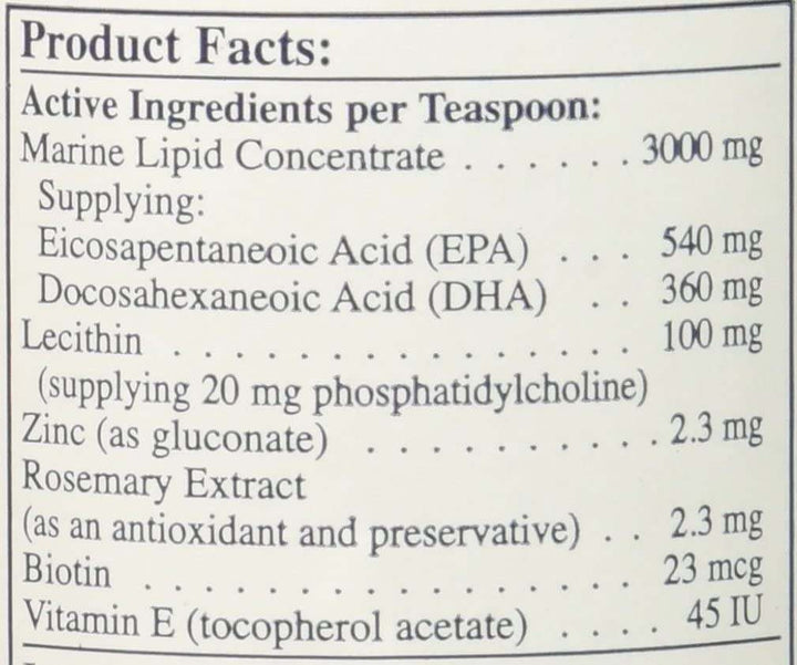Ingredient list for Rx Vitamins For Pets Ultra EFA Essential Fatty Acid Supplement including Marine Lipid Concentrate and EPA.