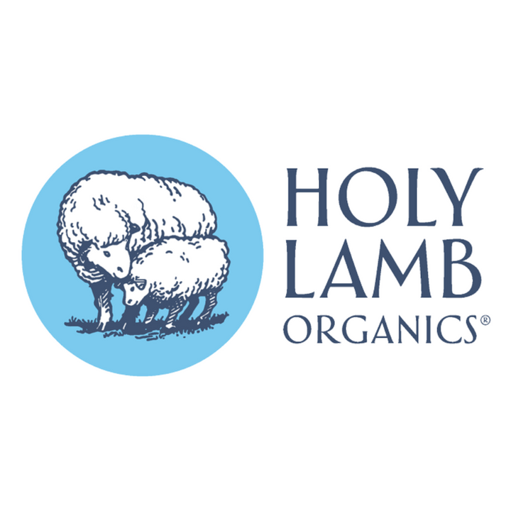 Holy Lamb Organics logo featuring two sheep on a blue background, representing quality organic products.