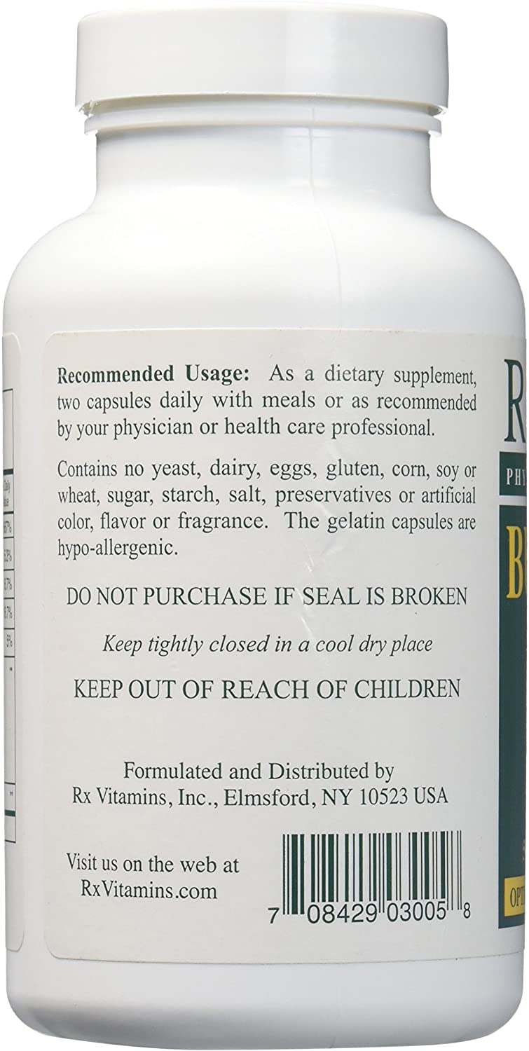 Rx Vitamins Buffered C 500 Mg 90 Capsules bottle label with usage instructions and safety warnings