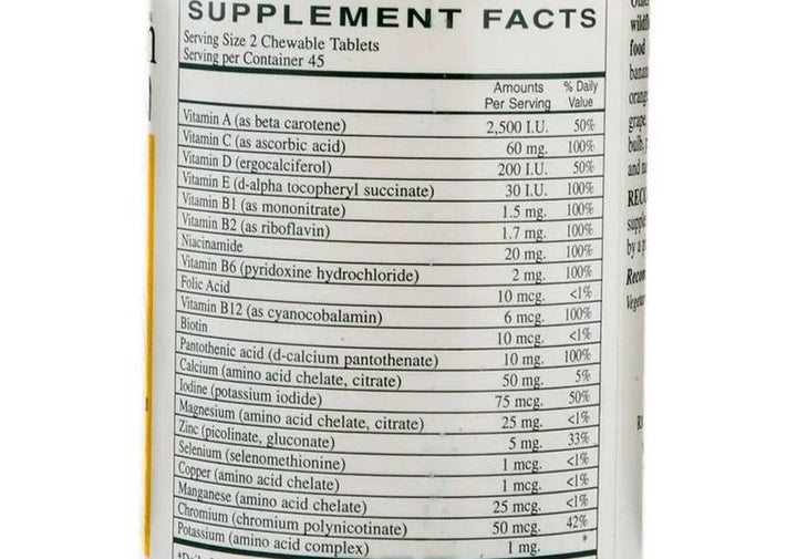 Supplement facts for Rx Vitamins Children&
