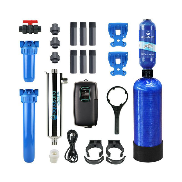 Whole House WELL Water Filter Kit with UV Light and Salt Free Conditioner