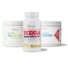 Microbiome Labs Total Gut Restoration Kit featuring Mega Prebiotic, Mega Sporebiotic, and Mega Mucosa products.