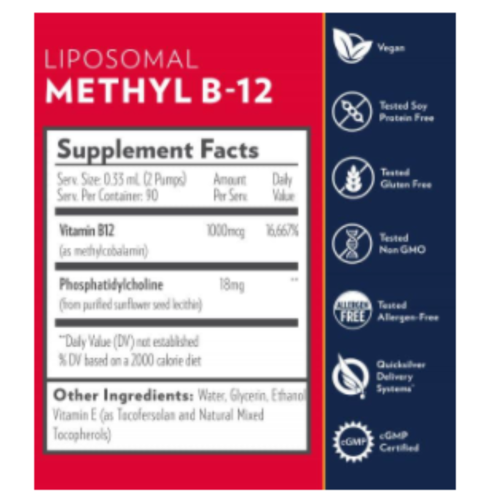 Quicksilver Scientific Methyl B12 Intraoral Liposomal Supplement Facts Label