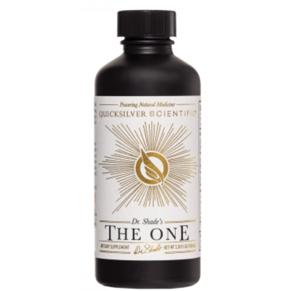 Quicksilver Scientific The One supplement bottle, 3-pack, 3.38 fl oz, combines CoQ10, Resveratrol, SunHorse Energy.
