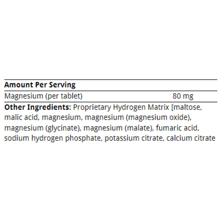 Quicksilver Scientific H2 Elite Molecular Hydrogen ingredients table with magnesium and proprietary hydrogen matrix.