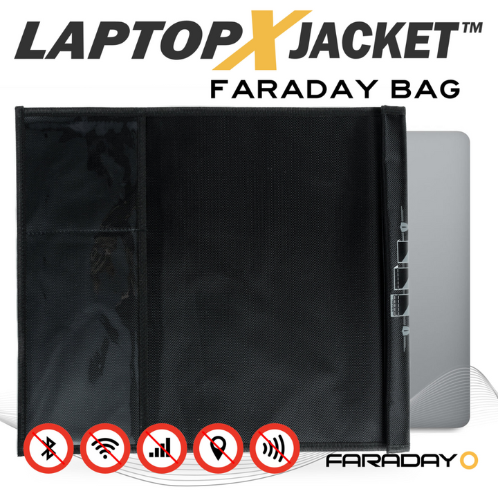Faraday Jacket Forensic Faraday Laptop Bag protecting devices from signals with multiple layers of shielding.