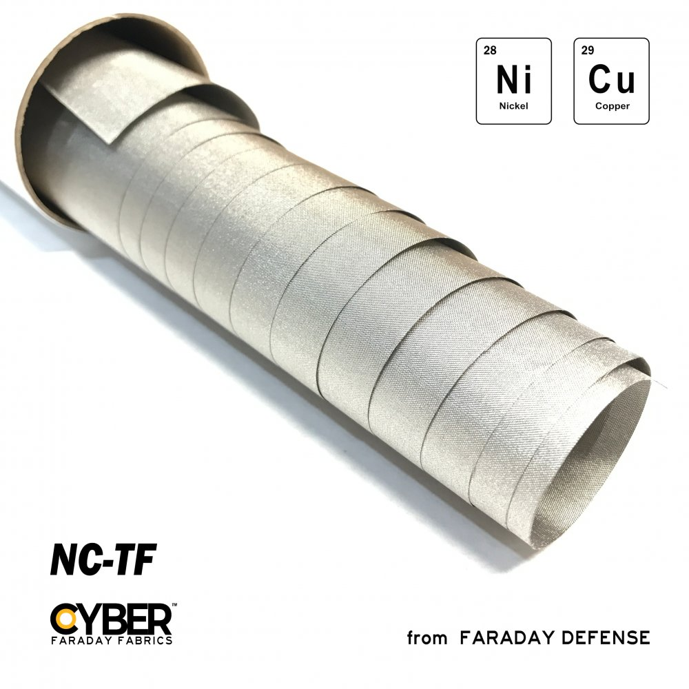 Faraday Cyber NC-TF Fabric EMF RF Shielding Nickel Copper Roll showcasing conductivity materials.