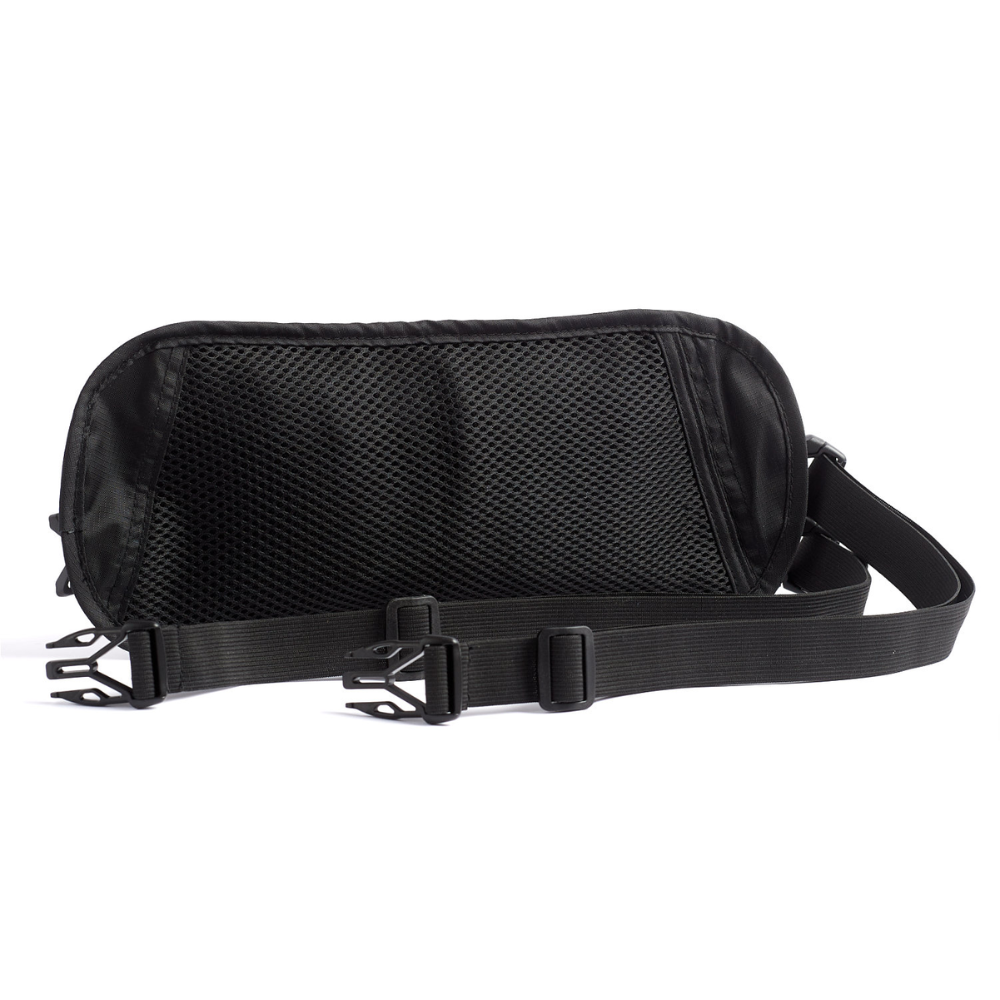Faraday Waist Pack RFID belt with adjustable strap and mesh design for secure document storage.