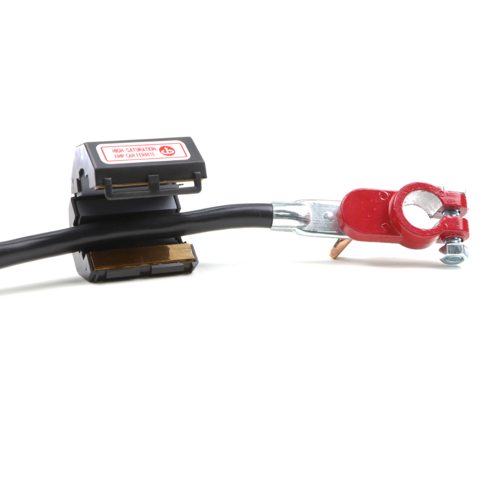 Faraday High Saturation Ferrite Vehicle EMP Protection for battery connection with ferrite clamp