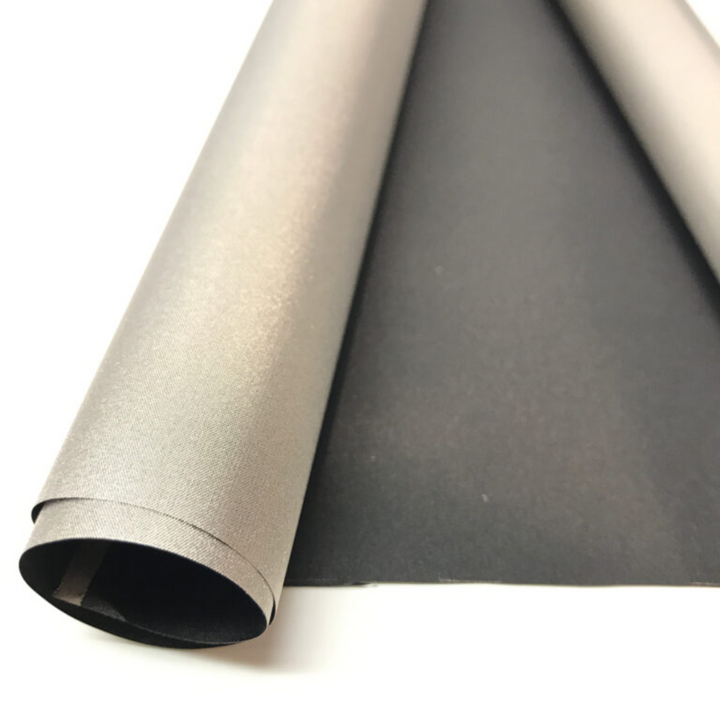 Faraday Cyber NC-BLACK Fabric roll showcasing high-quality EMF RF shielding material in black and silver.