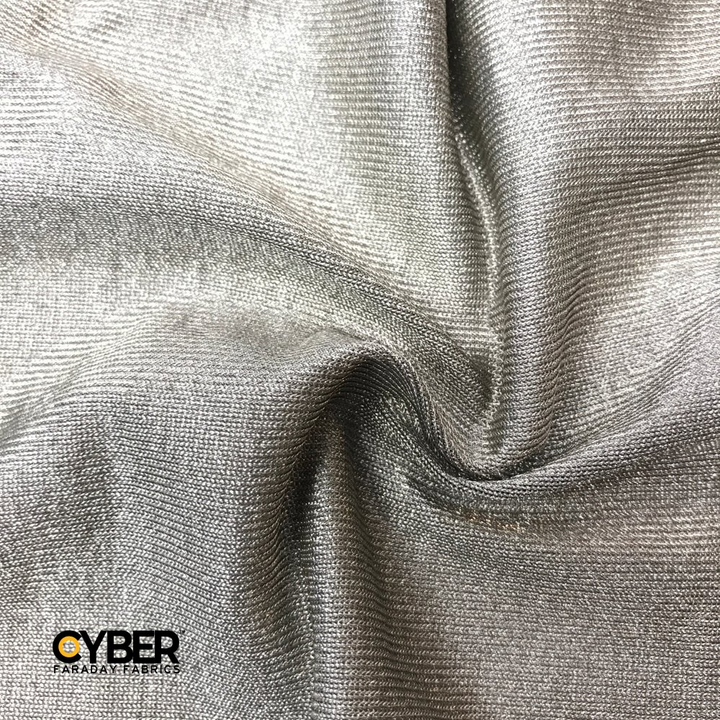 Faraday Cyber ES Fabric EMF RF Shielding Silver Elastic Fabric close-up showing texture and sheen.