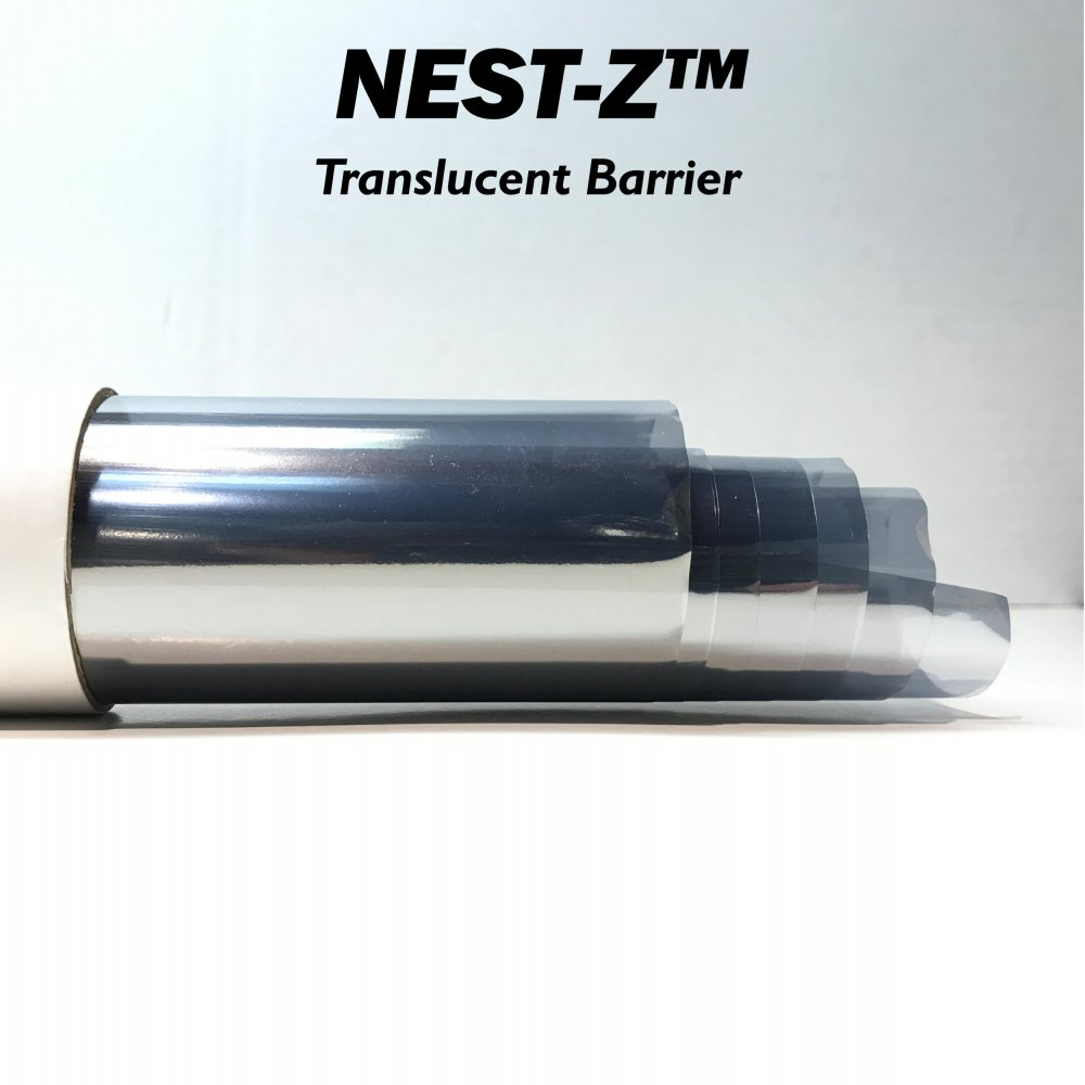 Faraday NEST-Z 3 Mil Translucent Barrier roll showcasing its electro-shielding material for ESD protection.