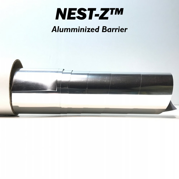 Faraday NEST-Z 7 Mil Aluminized Barrier in packaging, showcasing EMP protection and moisture barrier features.