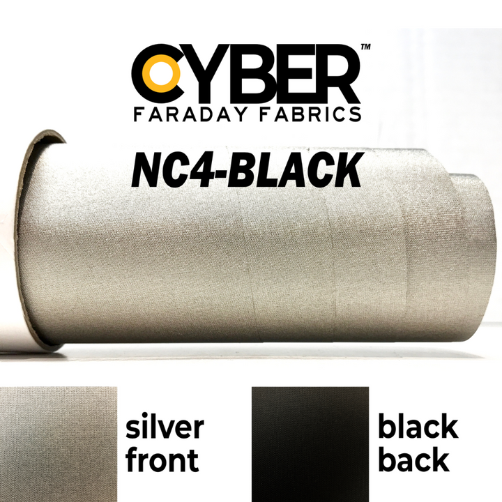 Faraday Cyber NC-BLACK Fabric roll showing silver front and black back with logo