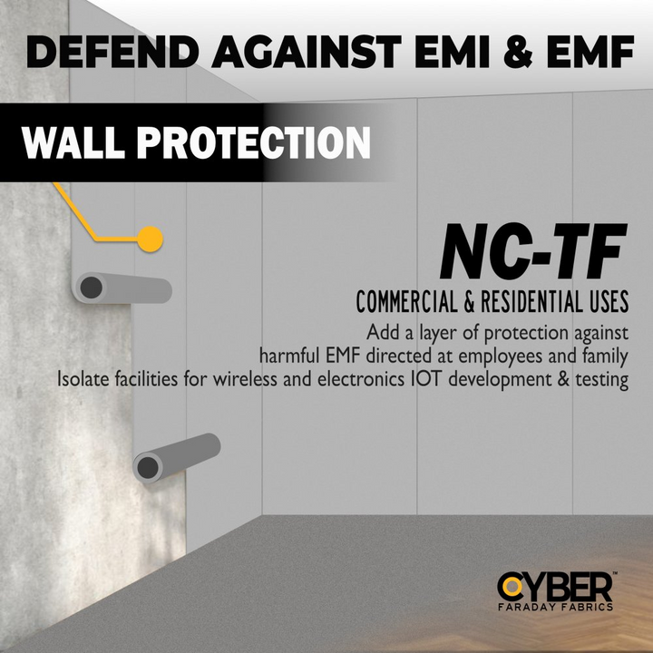 Faraday Cyber NC-TF Fabric used for wall protection against EMI and EMF in commercial and residential settings.
