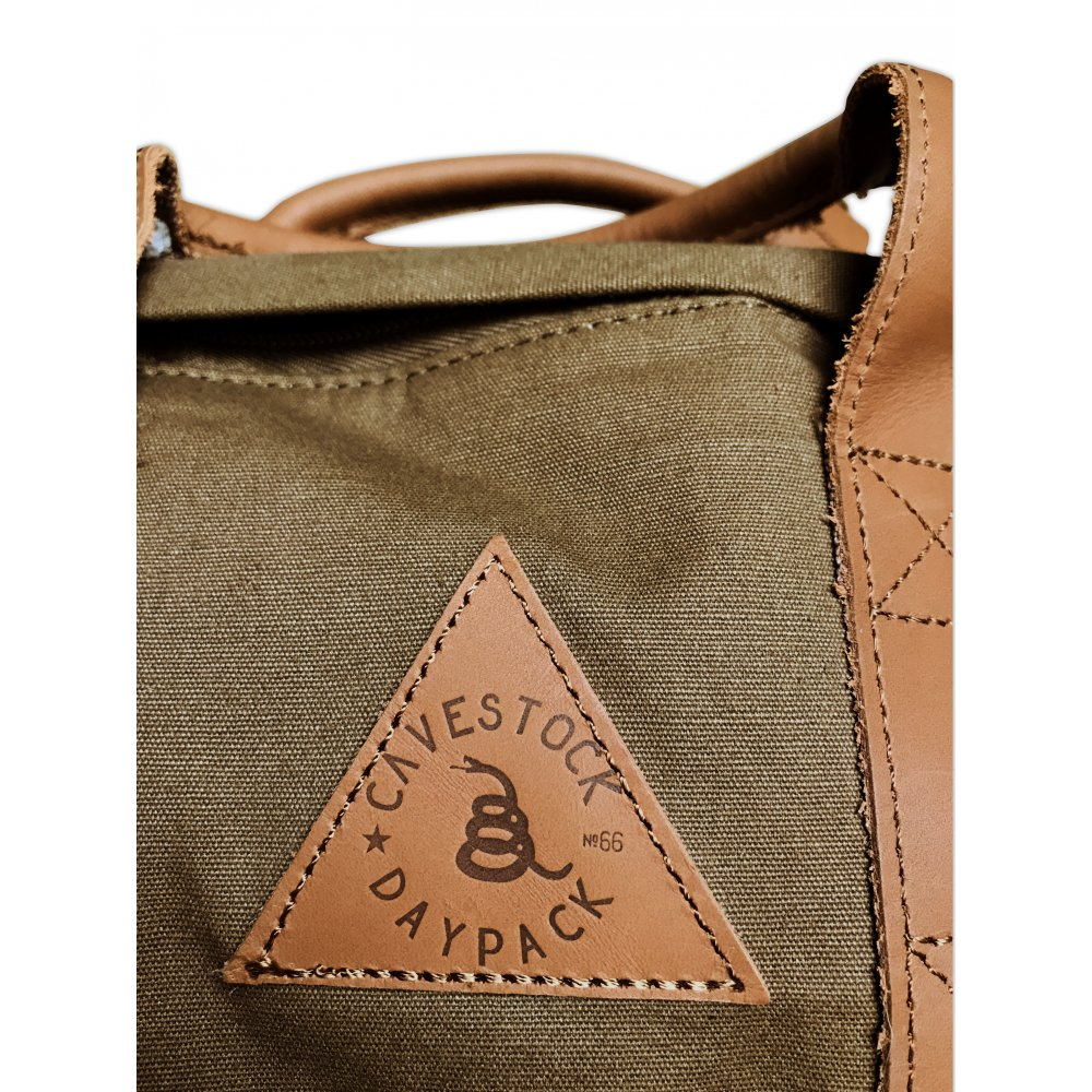 Faraday Cavestock Daypack No. 66 logo detail on the top of a stylish backpack.