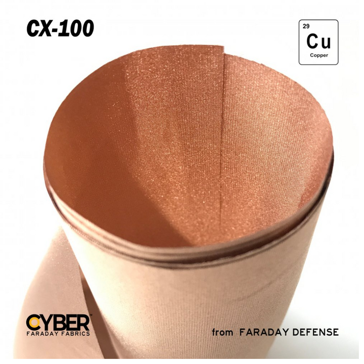 Faraday Cyber CX 100 Fabric EMF RF Shielding made from 100% Copper Plated material, shown in a roll format.