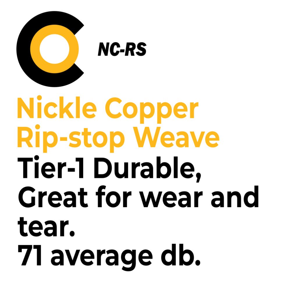 Faraday Cyber NC-RS Nickle Copper Rip-stop Weave, Tier-1 Durable, 71 average db for wear and tear.
