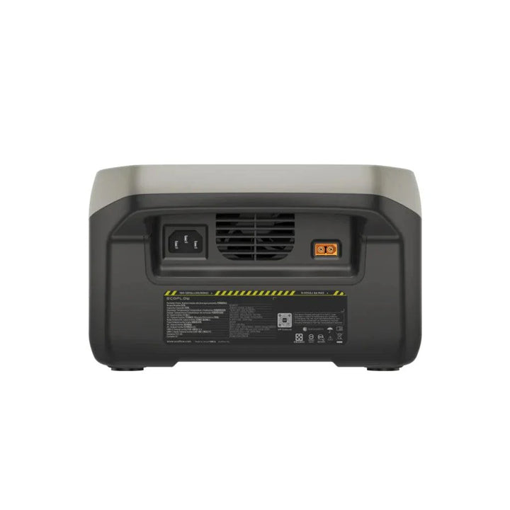 EcoFlow RIVER 2 Portable Power Station Lightweight Reliable Fast Charging Energy back view showcasing power outlets.