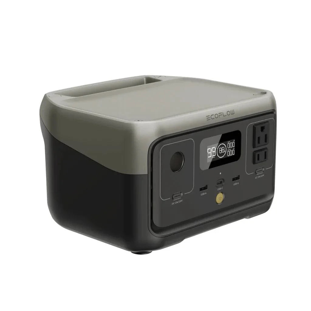 EcoFlow RIVER 2 Portable Power Station Lightweight Reliable Fast Charging Energy with display and outlets.