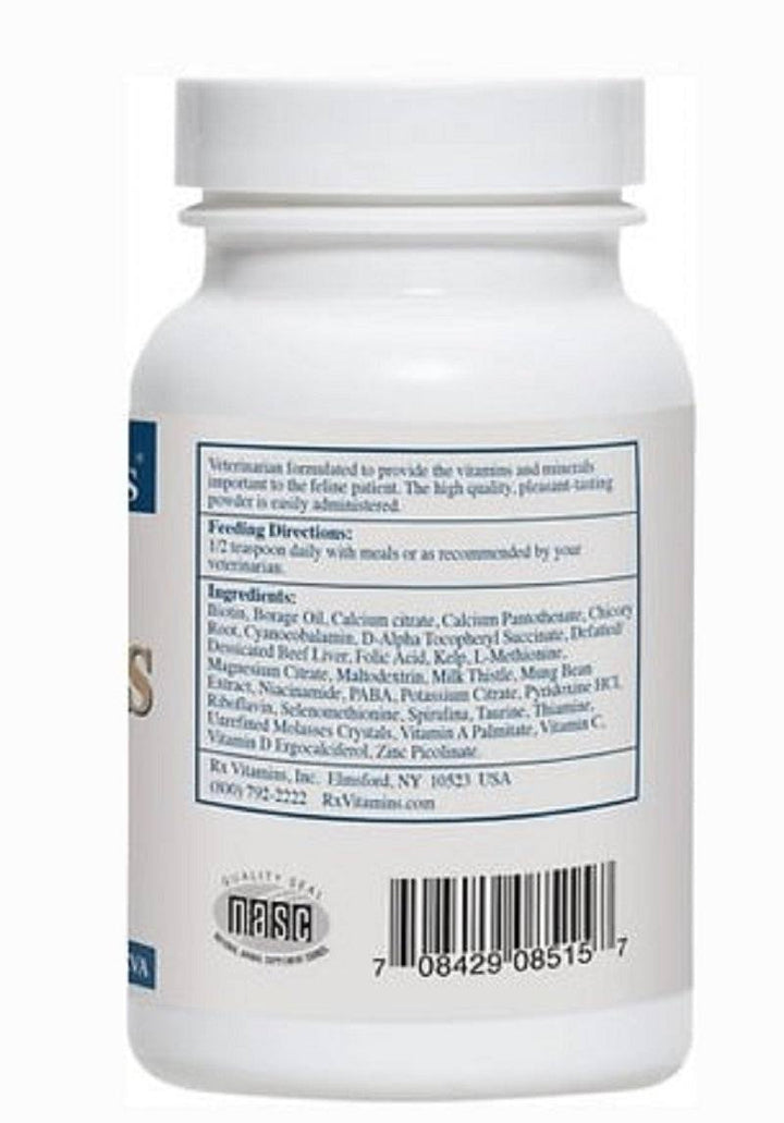RX Vitamins For Pets Rx Essentials For Cats Natural Ingredients Nutrition 4 oz bottle with ingredient list and directions.