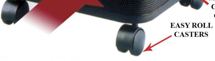 Close-up of easy roll casters on the Austin Air HealthMate Standard Machine HM400 for mobility.